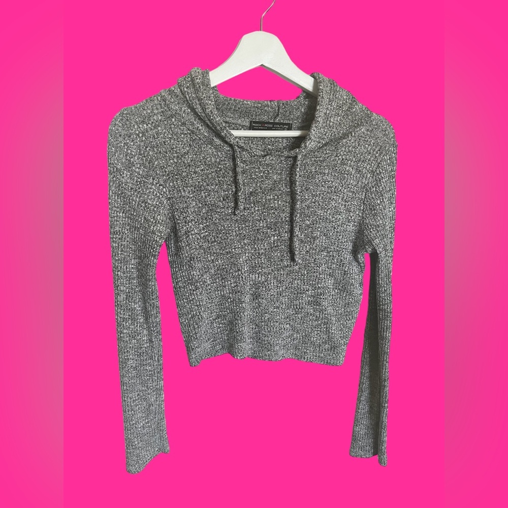 Grey cropped sweater hoodie